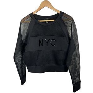 FOREVER 21 Women’s Mesh Sleeve/Shoulder NYC Scuba Fabric Top Black Size Medium